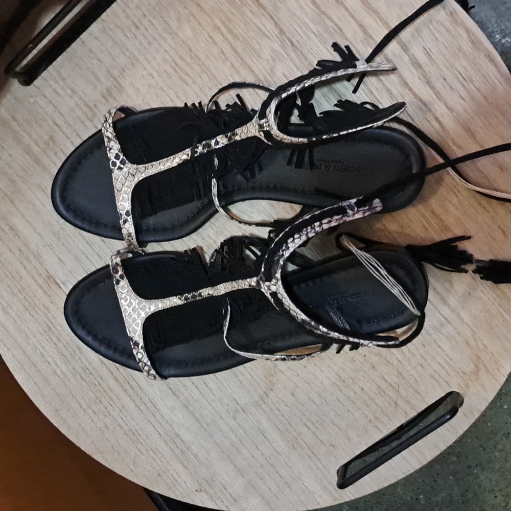Snakeskin/leather strap sandals from Italy $495